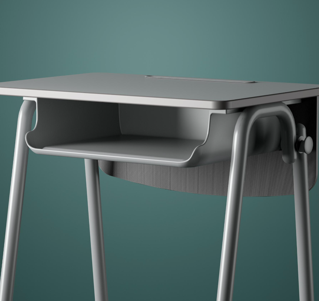 KH-BELL Silver-Gray Steel Frame Student Desk｜Grey Desk and Chair Set for Students
