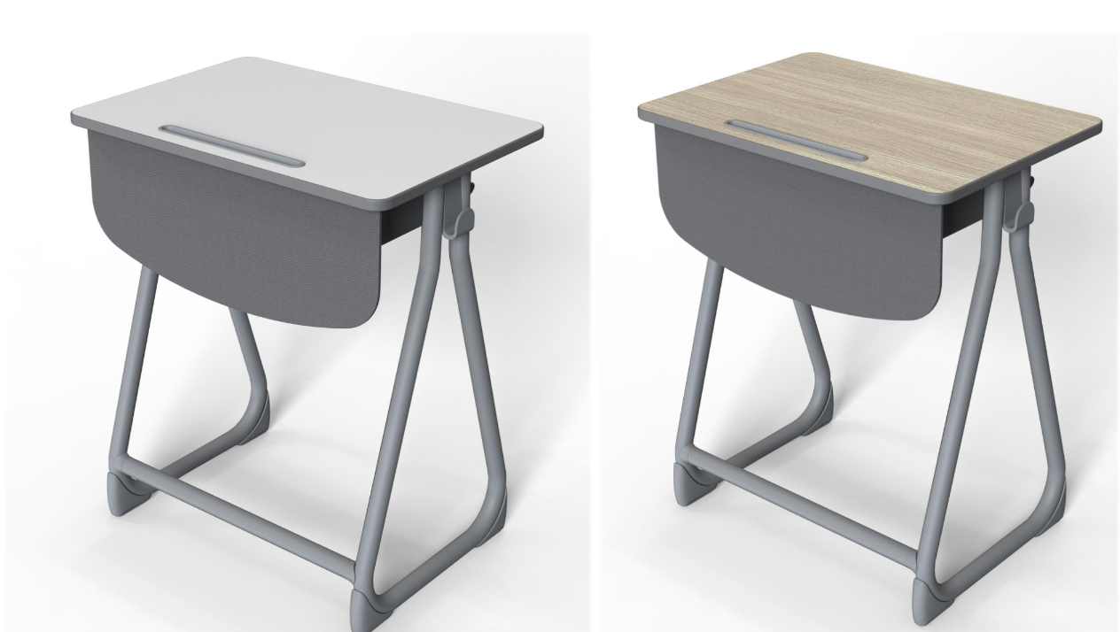 KH-BELL Silver-Gray Steel Frame Student Desk｜Grey Desk and Chair Set for Students
