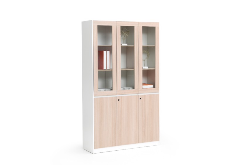 WC44 Ciliegio 三門木製辦公室玻璃門高身儲物文件櫃