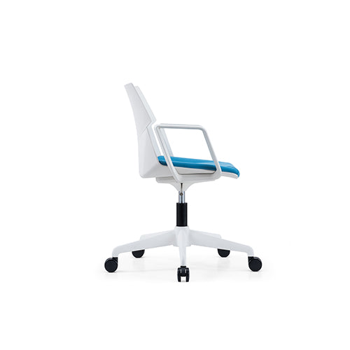 KH-346A Turbo Sliding Foot White Rack Blue Pad Training Stacking Chair