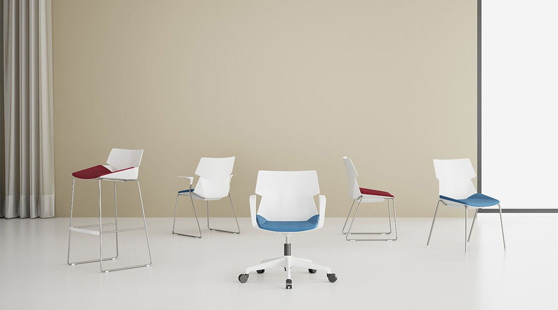 KH-346A Turbo Sliding Foot White Rack Blue Pad Training Stacking Chair